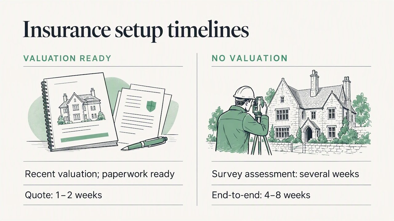 How long it takes to get listed buildings insurance in place — overview diagram