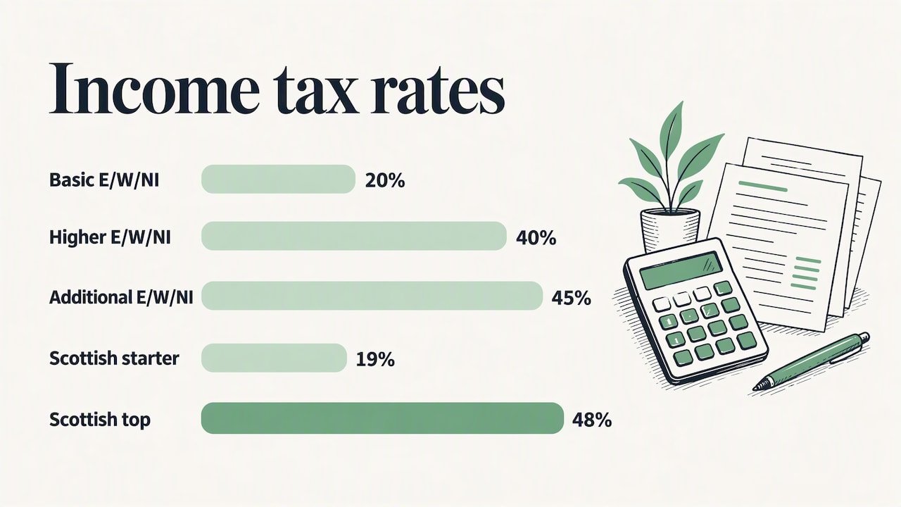 UK tax bands and rates for 2026/27 and Scottish rates — overview diagram